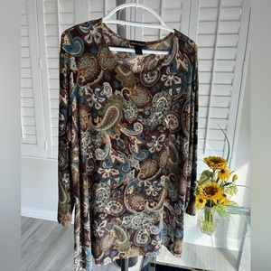 MADE IN HEAVEN Brown Paisley Multicolored Long Sleeve Scoop Neck Tunic Size 1X